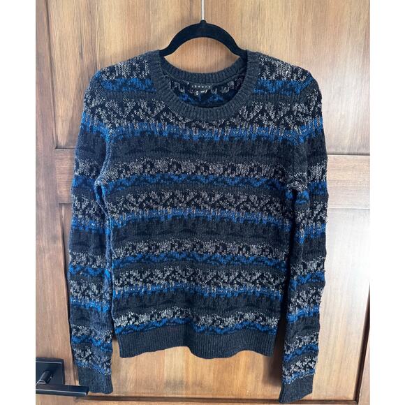 Vintage Theory Wool Blend Crew Neck Sweater Heavy Knit Size Medium Blue Black - Picture 1 of 8